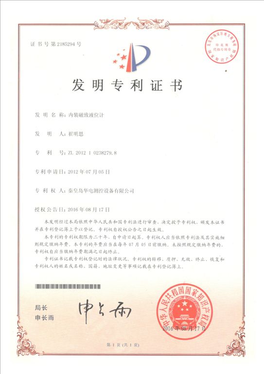 內裝磁致液位計（發明專利）